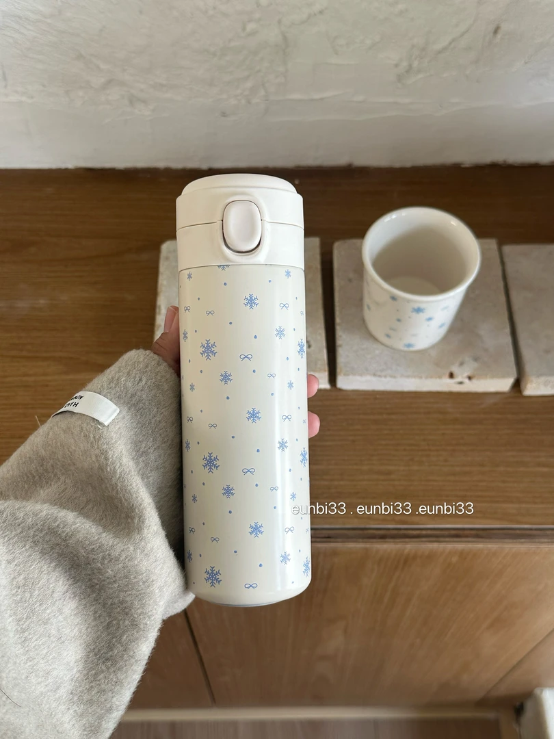 原创雪花保温杯弹跳杯304不锈钢保温杯可爱杯子网红便携韩版水杯