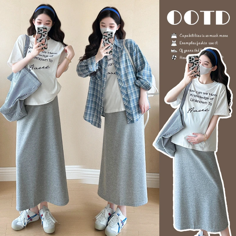 「小清优选」2025新款春季T恤洋气上衣衬衣孕妇半身裙三件套小个子