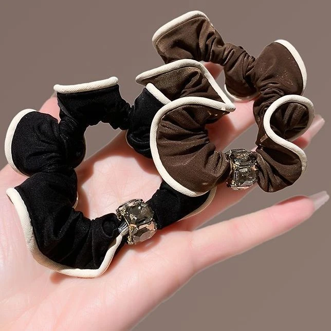 韩系轻奢牛奶丝丝滑滑发圈木耳边闪钻高级发绳高弹力头绳皮筋