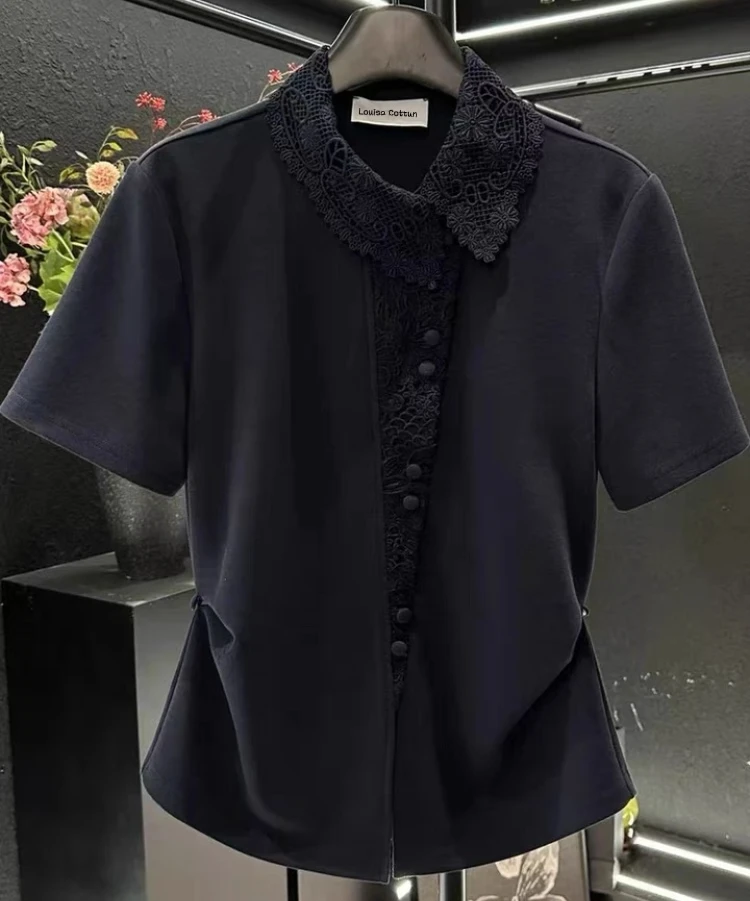 Louisa Cottun轻奢重工高级感镂空刺绣领收腰百搭上衣YYA2596#