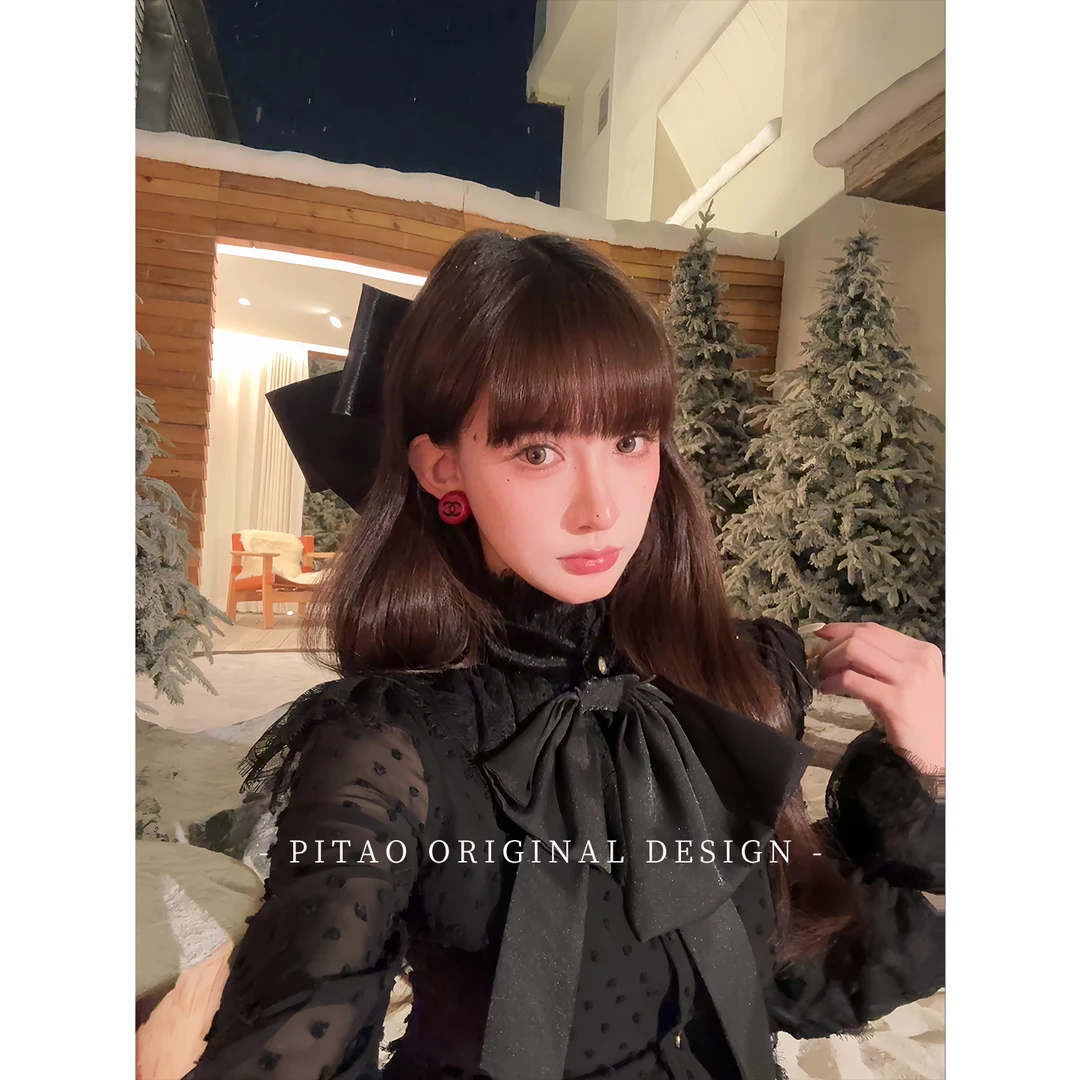 杜屁屁桃PITAO 原创【波尔卡情书】千金风甜美气质蕾丝外套衬衫