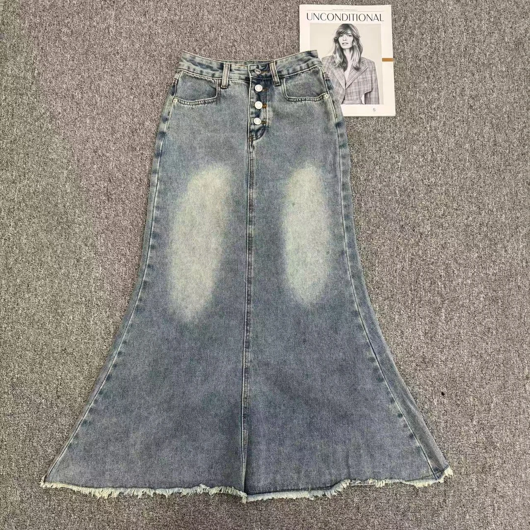 【周周家】5188濮院春季桑蚕丝牛仔半裙女士休闲时尚街头风牛仔裙