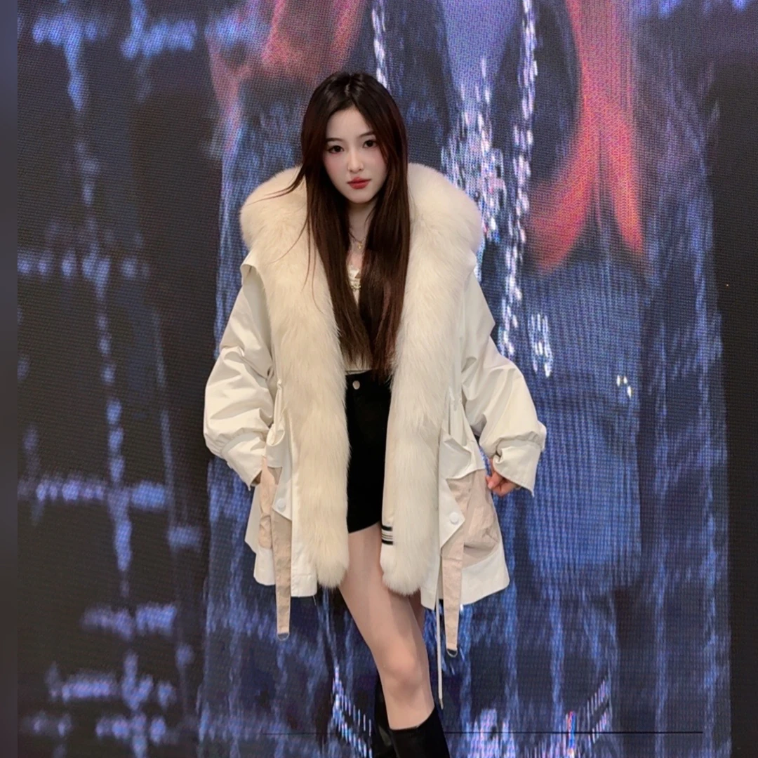 【出水芙蓉】女款狐狸毛披肩高品质女装派克服外套