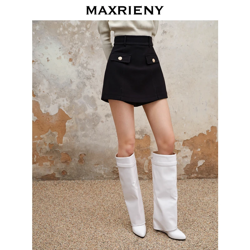【千颂妮专属】MAXRIENY风黑色A字高腰裤女秋冬新款休闲百搭裤子