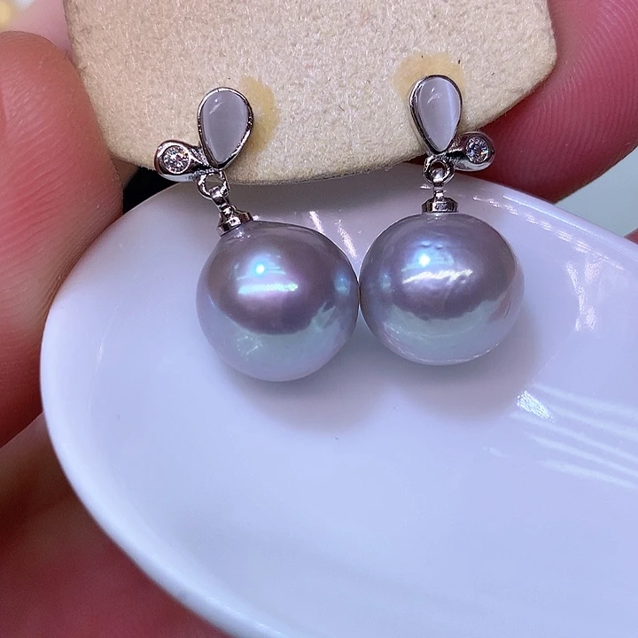 银S925镶嵌耳饰淡水珍珠