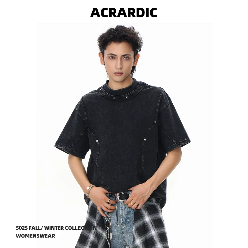 ACRARDIC潮牌美式解构重磅短袖T恤男街头vibe风水洗做旧半袖上衣