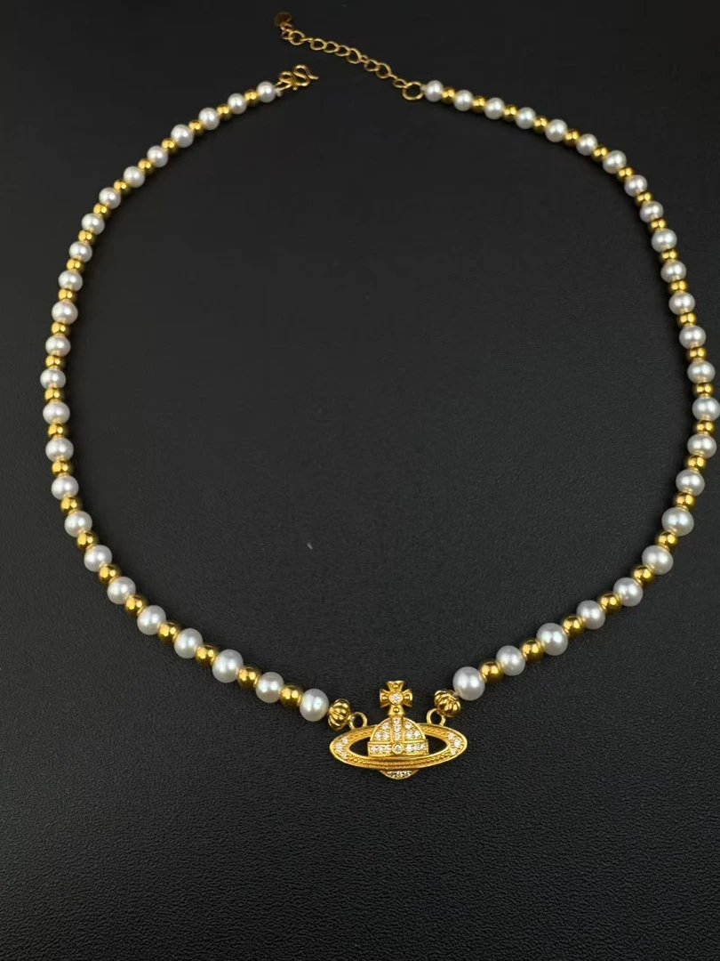 【土星珠珠项链】足金999黄金5G温柔风ins风十字架珠珠项链