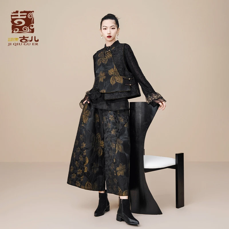 吉丘古儿潋秋波新中式立领马甲无袖国风原创设计印花马夹G234Y031