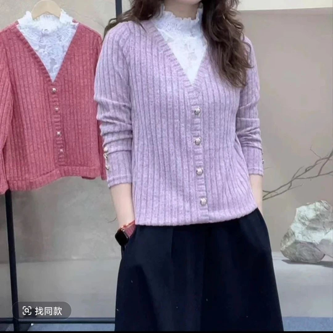 春秋新款欧货爆款T恤【蕾丝拼接】高领时尚休闲洋气百搭长袖女