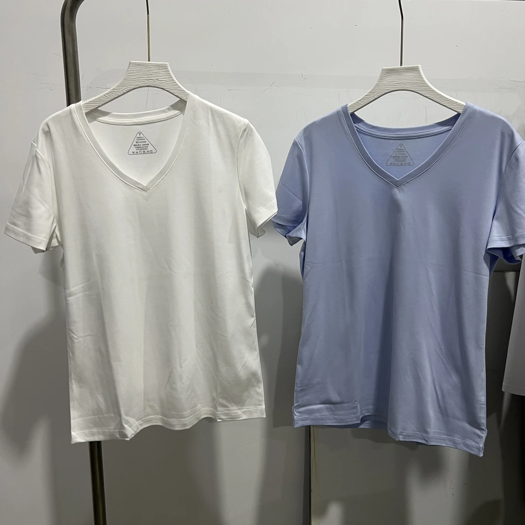 52054女夏季V领短袖T恤宽松纯色基础版短袖短袖