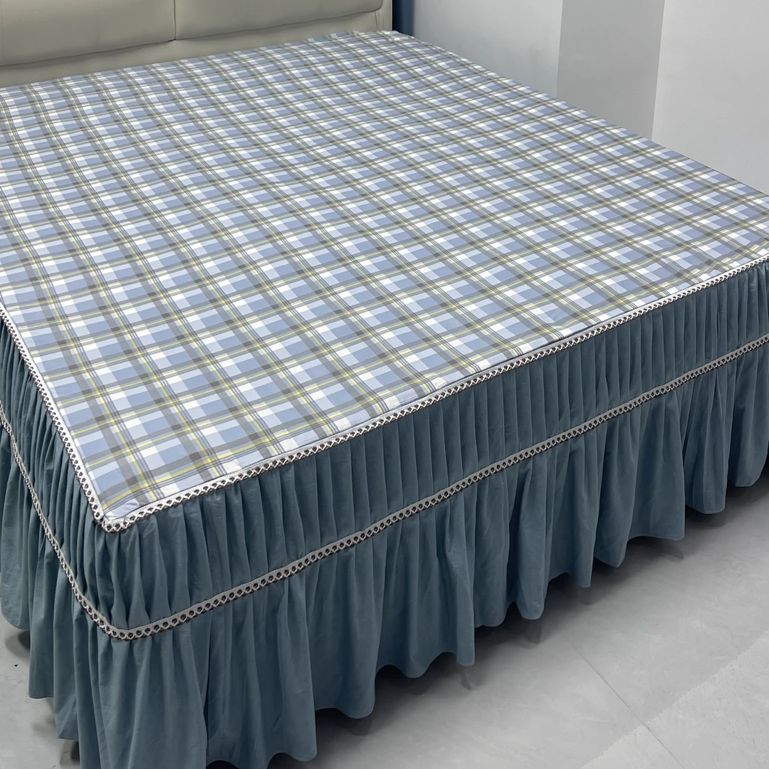 高端大气精品床罩（蓝色格子）罩床