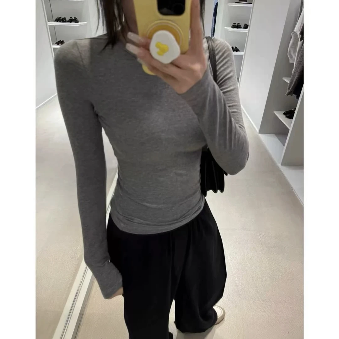 【红姐转属】秋冬新款显瘦正肩纯色T恤百搭修身内搭长袖打底衫上衣