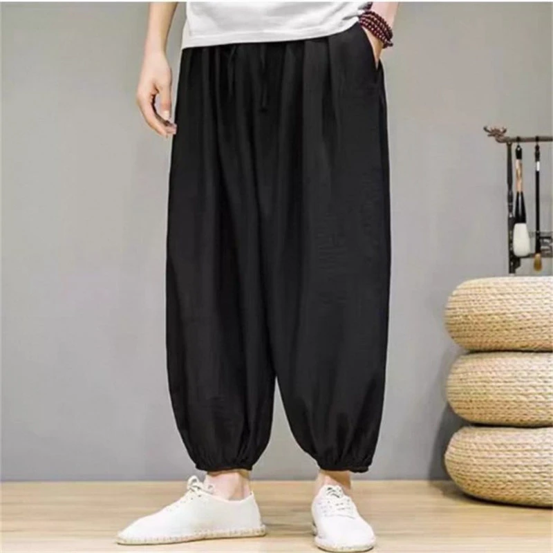 25A2B8秋季加肥加大码宽松阔腿裤潮牌休闲垂坠感灯笼裤束脚九分裤