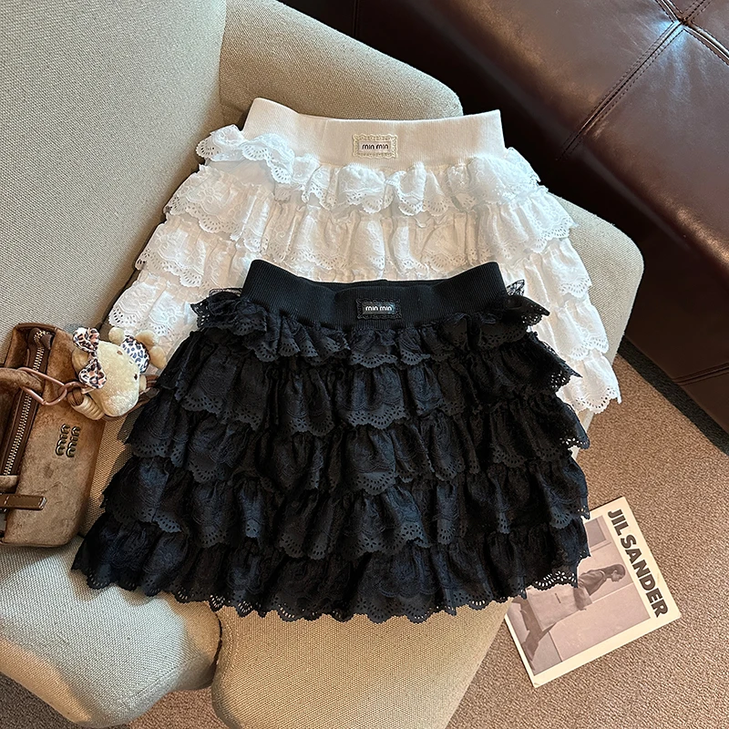 春夏季小个子甜美层层蛋糕裙松紧腰A字蓬蓬短裙女百搭A字半身裙女