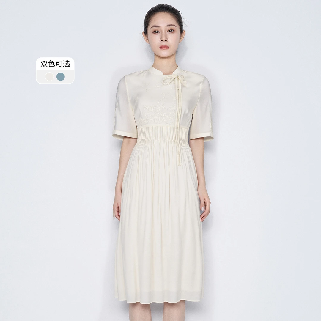 【福利专属】马天奴短袖国风法式时尚连衣裙拼接夏季双色VHSA42DRH0