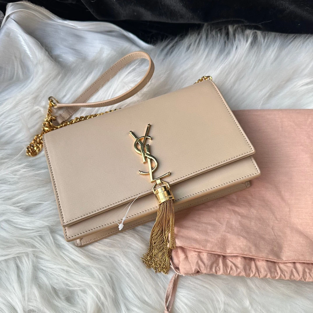 95新 YSL/圣罗兰 ysl奶茶色流苏kate链条包
