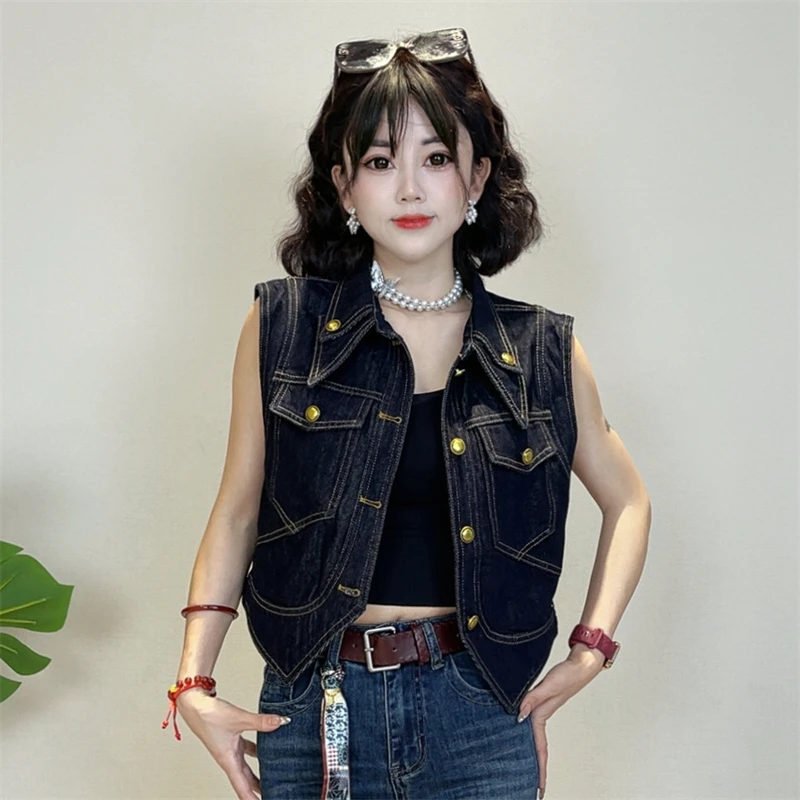 迪否高品质时尚牛仔马甲女2025新款洋气显瘦减龄短款上衣2234