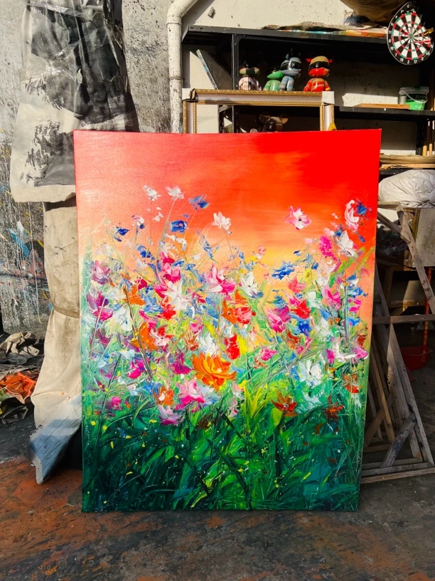 繁花挂画玄关画现代装饰画尺寸90.120