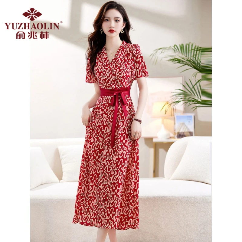 俞兆林优雅中式改良红色女款旗袍新款夏真丝桑蚕丝年轻妈妈国风连
