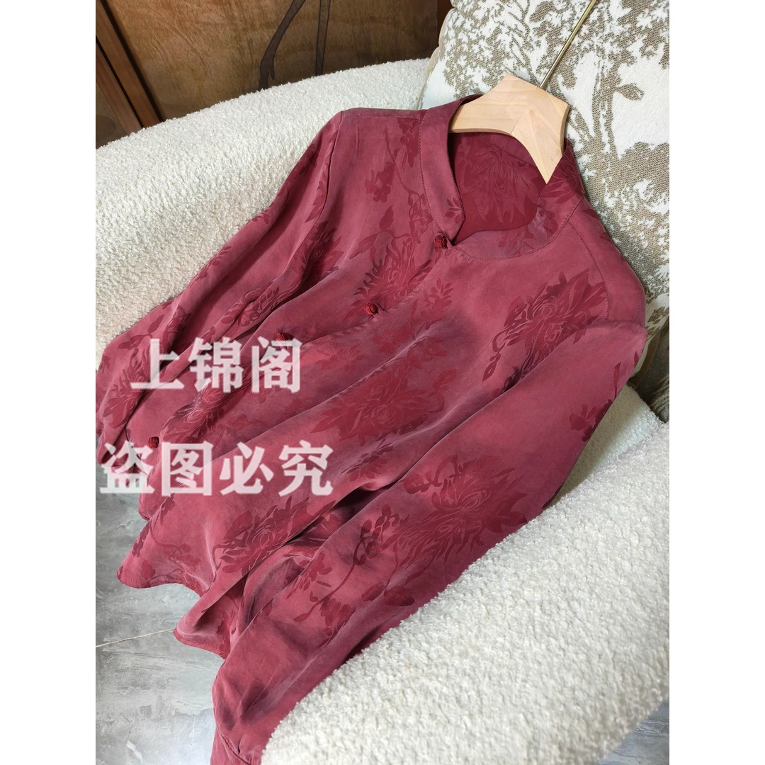 881新中式低领斜襟衬衫中国风长袖复古上衣时尚气质宽松百搭女装