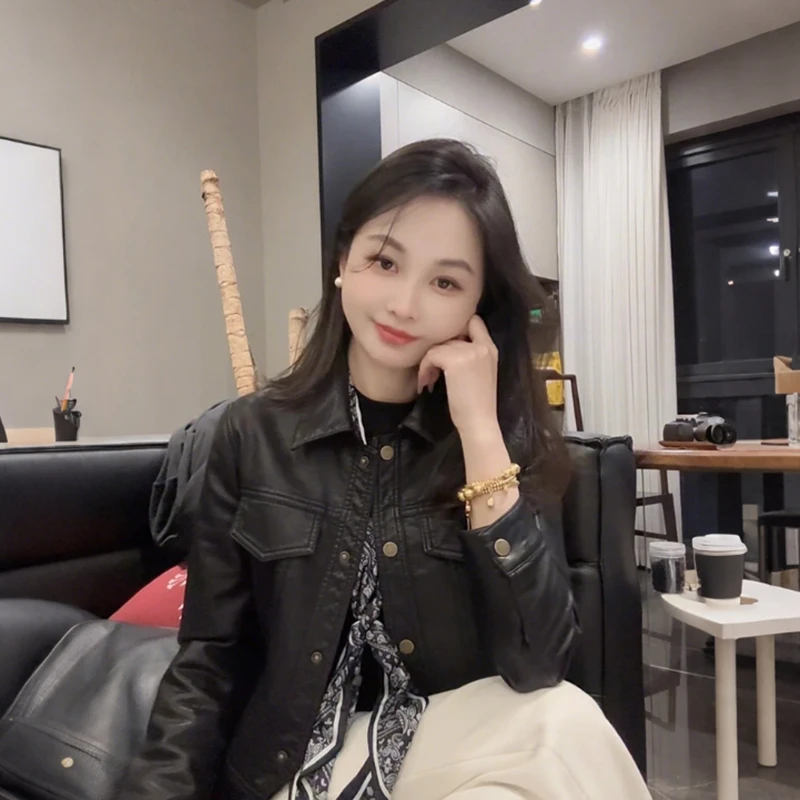 2025新款春季时尚百搭设计感休闲小个子短款机车服皮衣夹克外套女