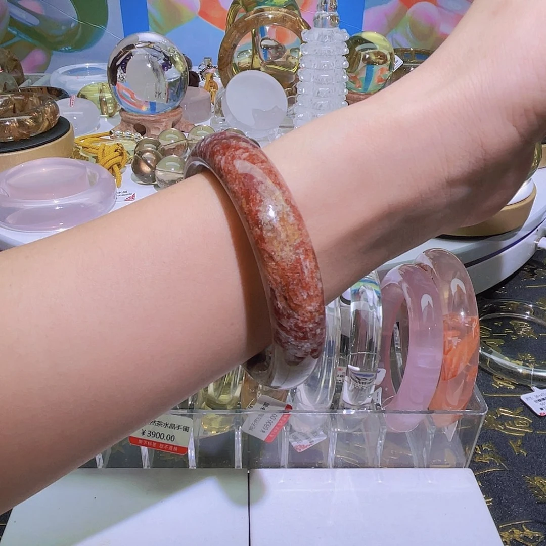 水晶未镶嵌手镯天然幽灵彩色体满矿福利款59圈