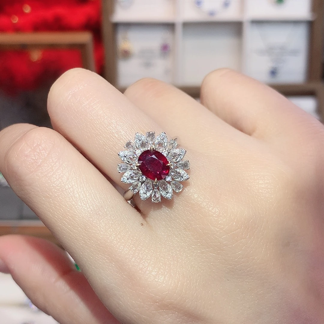 18K金镶嵌戒指红宝石1.13ct/天然宝石/七天无理由