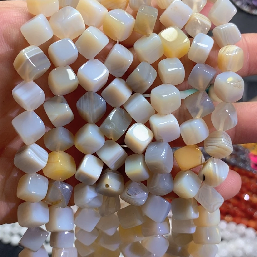 未镶嵌玛瑙/玉髓珠宝半成品天然缠丝玛瑙斜方一条卡10mm