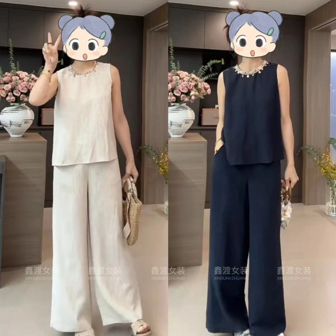 2025夏季新款时尚显瘦气质女士网红洋气两件套百搭款D9741