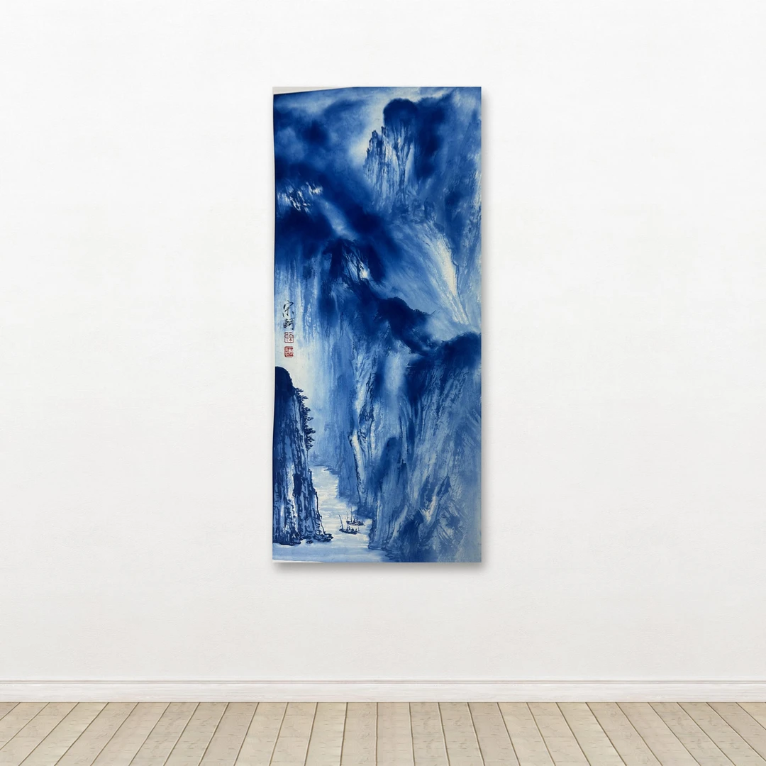 宋轲-手绘国画-青花山水-客厅办公室挂画