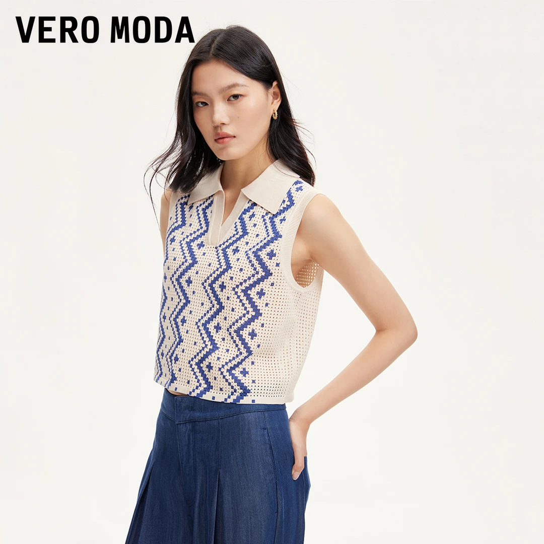 Vero Moda马甲女早秋新款民族风印花V领短款马甲324345022