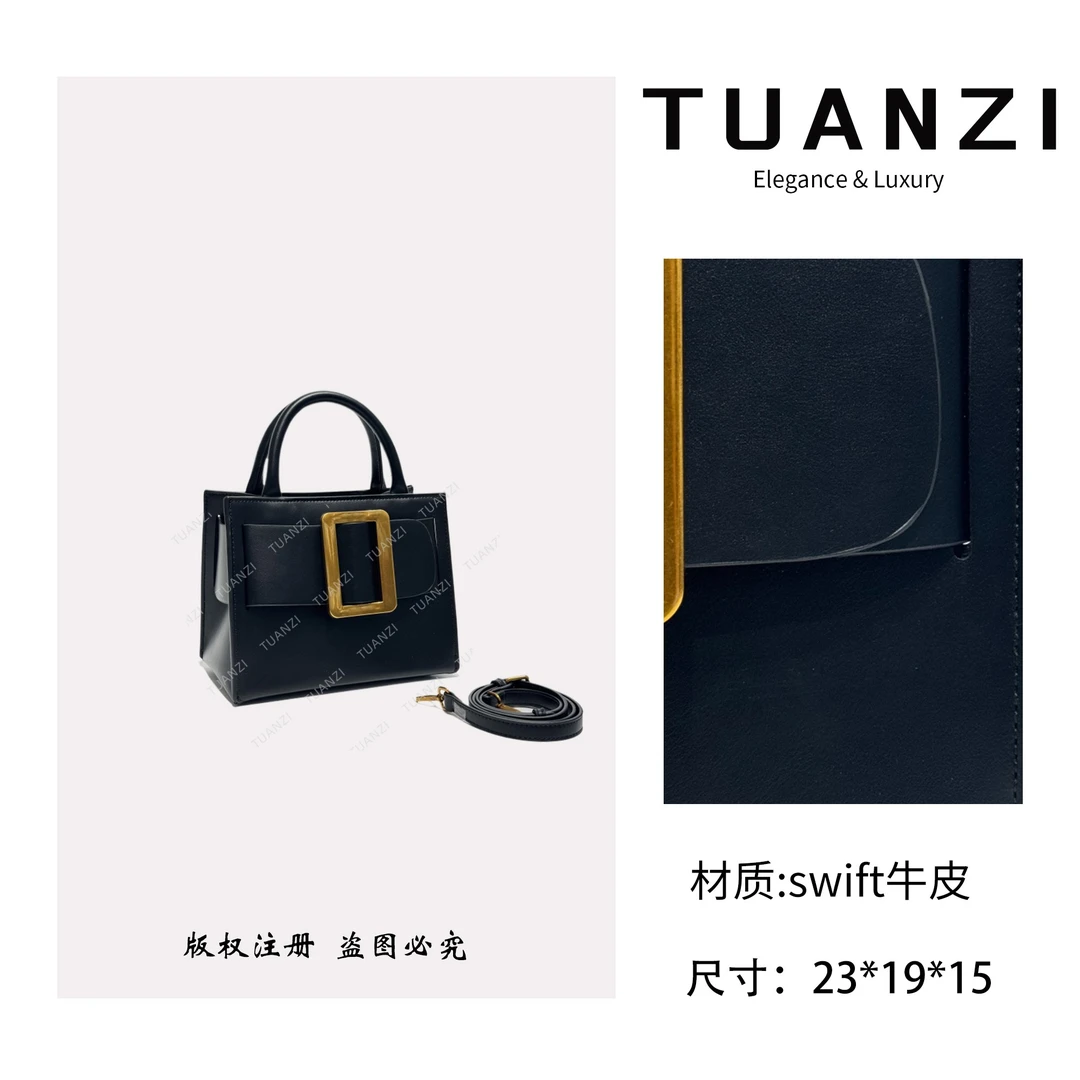 【23cm】手提斜挎腋下TUAN′ZI定制真皮女包 XKY-1262-黑色
