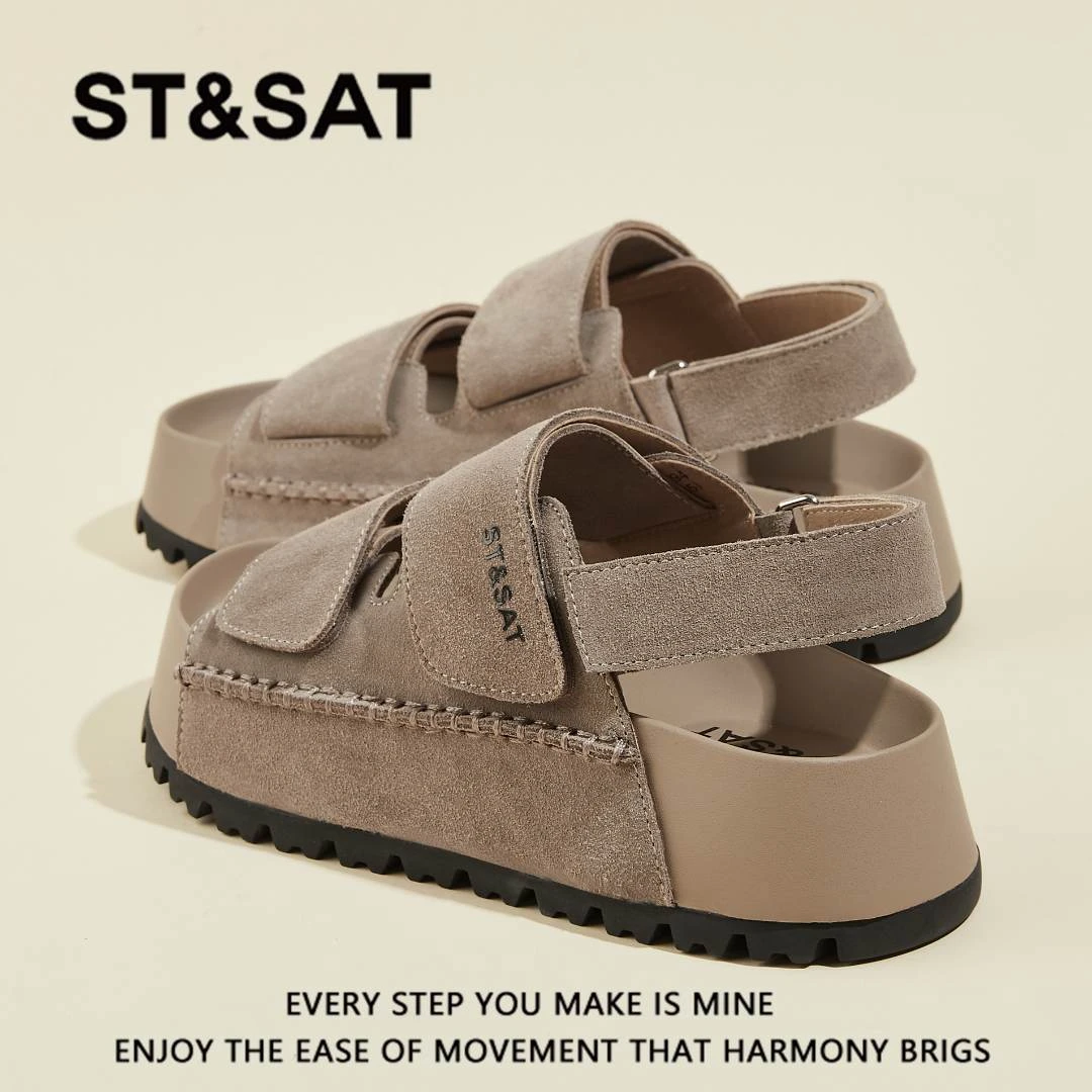 星期六软底百搭勃肯拖鞋女夏外穿2025新款魔术贴休闲透气沙滩凉鞋