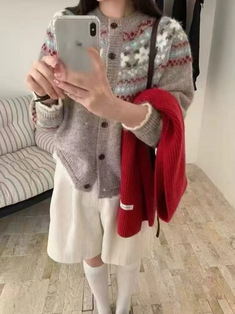 （A29-69孤品）提花菱形格毛衣圆领红色网红高领针织衫