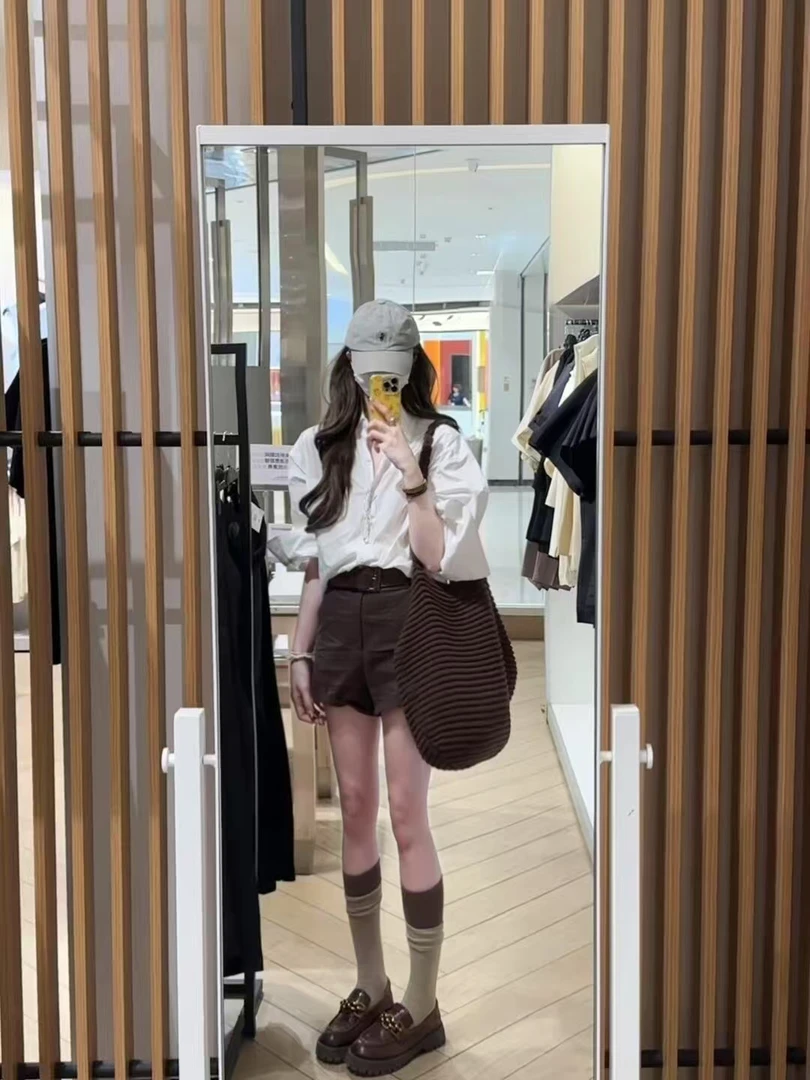 2025早秋新款韩系气质慵懒松弛感薄款衬衫百搭短裤显瘦两件套装