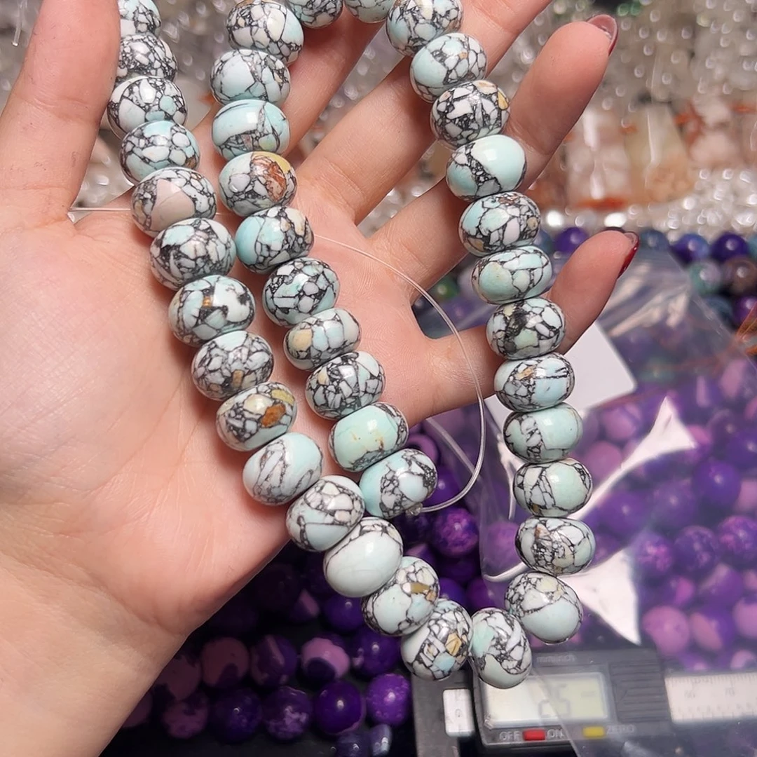 玛瑙/玉髓合金珠宝半成品M681白松石算盘珠15*10mm