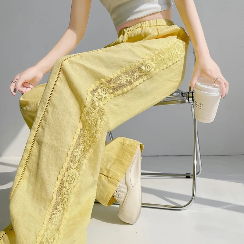 2025夏季新款天丝亚麻阔腿裤高腰休闲裤冰丝防晒拖地裤女
