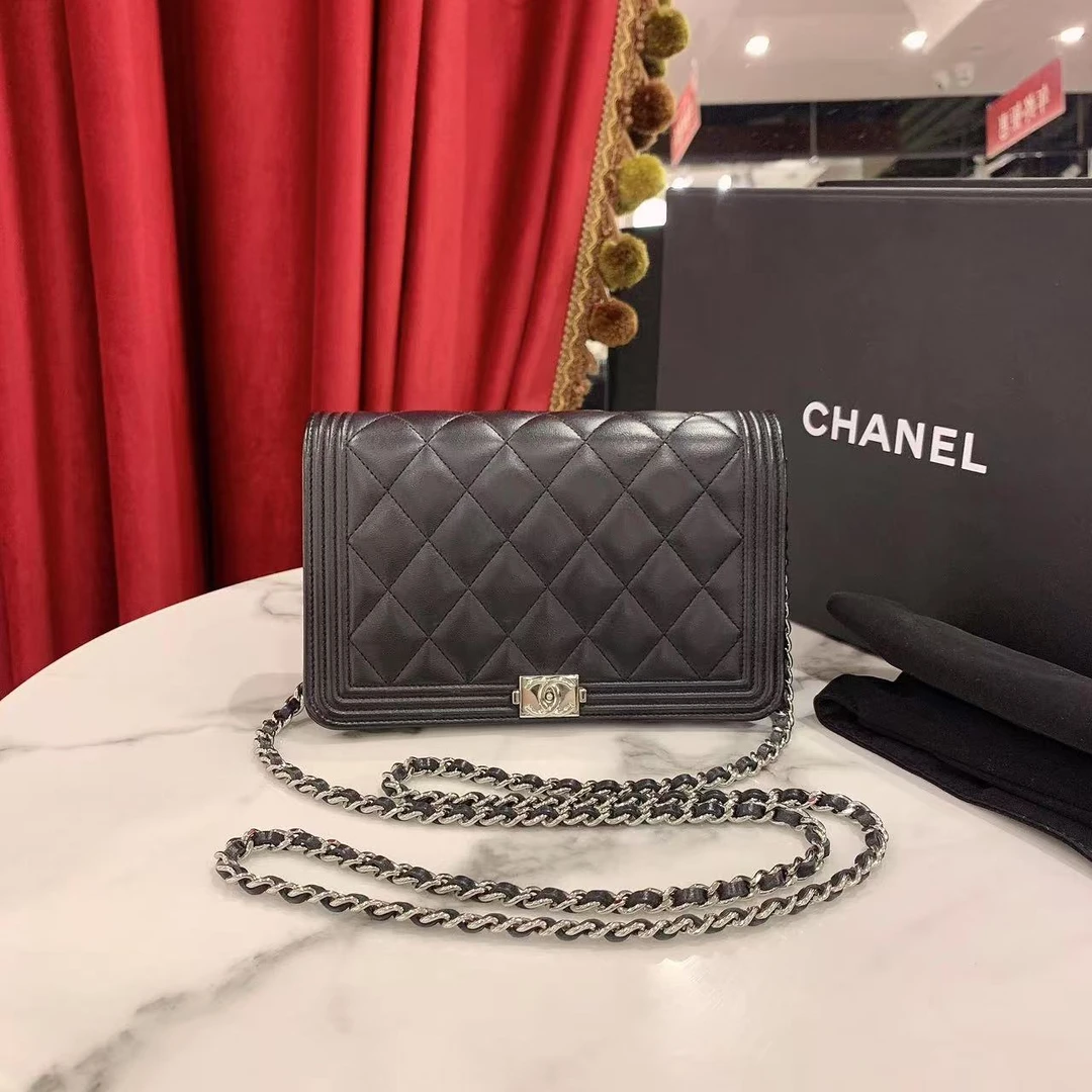 95新 Chanel/香奈儿 GGSleboy woc黑银羊皮单肩包41828830