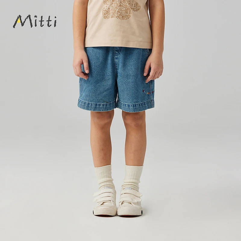 Mitti男童纯棉牛仔短裤纯色水洗工艺宽松休闲儿童裤MX4111304