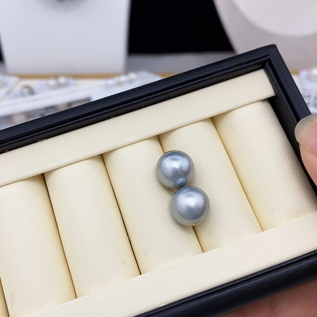 海水珍珠耳饰未镶嵌12-13铂金灰对珠 无鉴赏