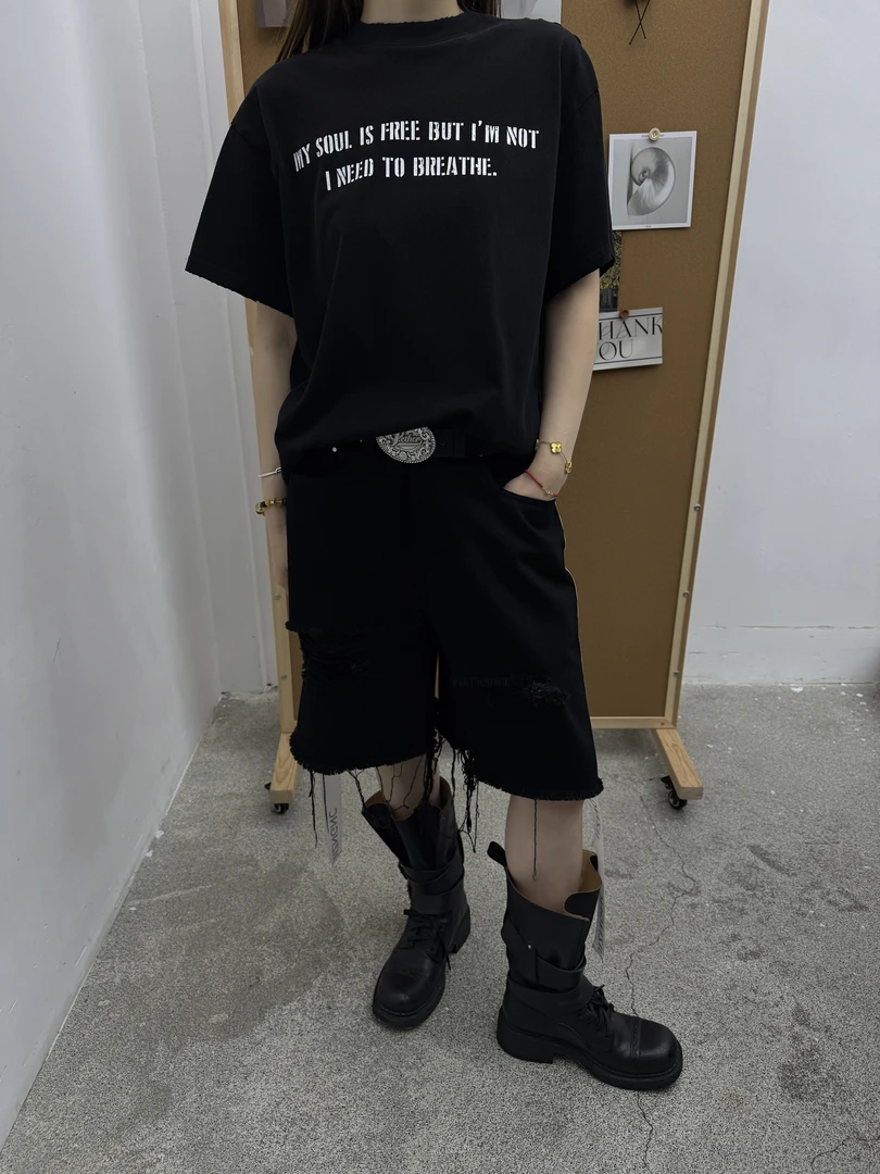 【2XXENOGENEIC】25早春25SS-B214JS-099设计师不规则毛边破洞中裤