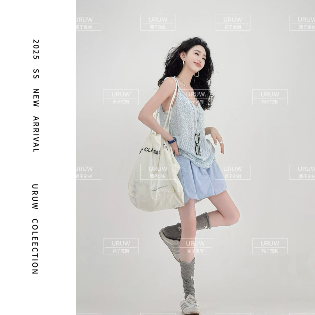 颖子定制【沙滩印记】夏季通勤宽松百搭背心休闲时尚无袖背心 9196