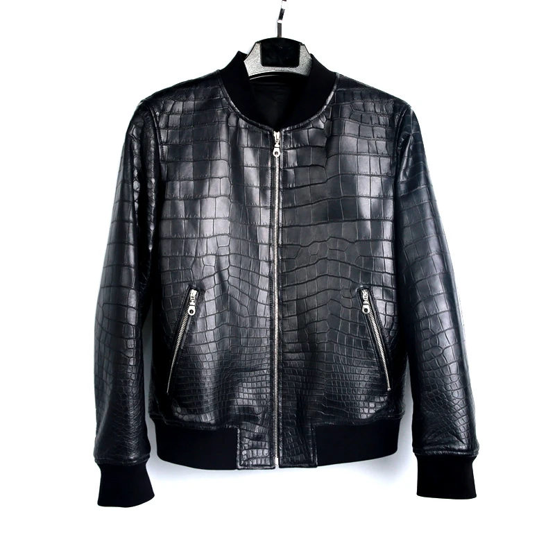 鳄鱼真皮肚皮皮衣 时尚潮流帅气男士棒球服 可定制
