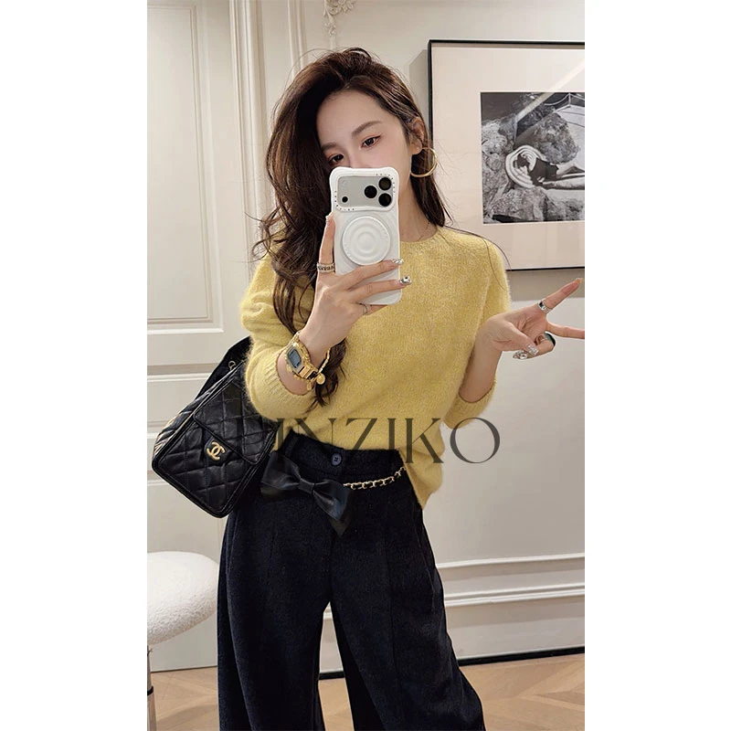 pinziko云朵毛衣~山羊绒羊毛拉绒毛衣加厚款显瘦保暖针织衫TJF510