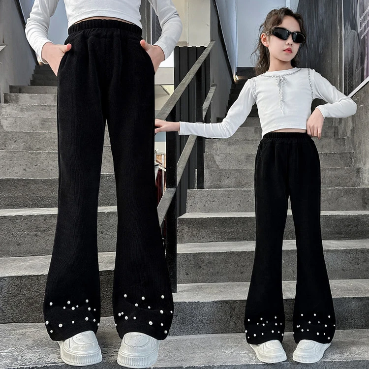 女童裤子春秋装2025新款韩版儿童大童喇叭裤女孩网红弹力直筒裤潮