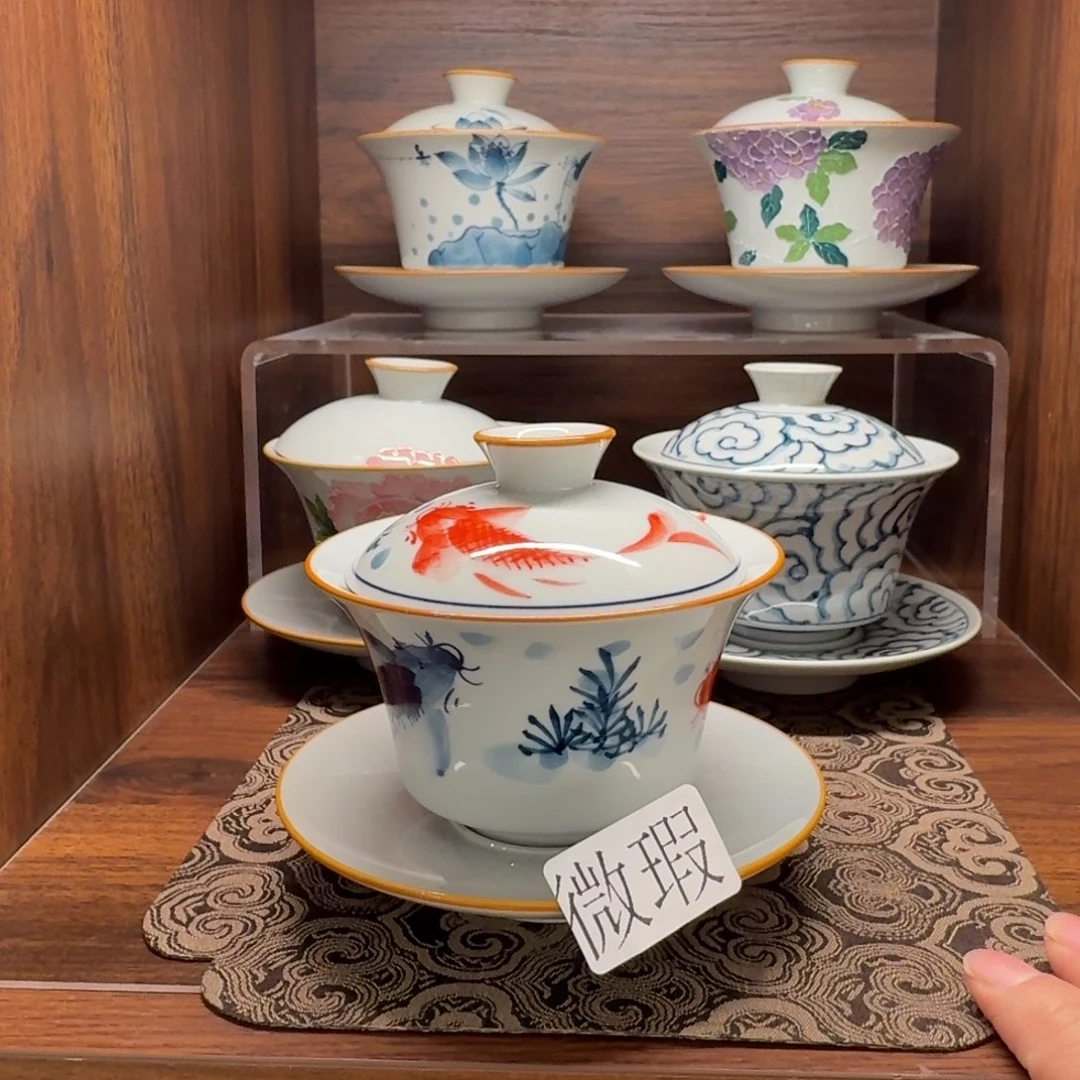 釉下手绘茶具微瑕