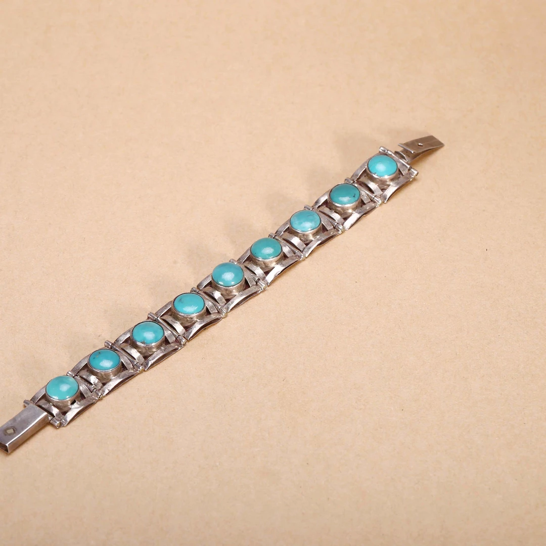 【济文阁】JZYM20101749清晚期 银嵌绿松手链