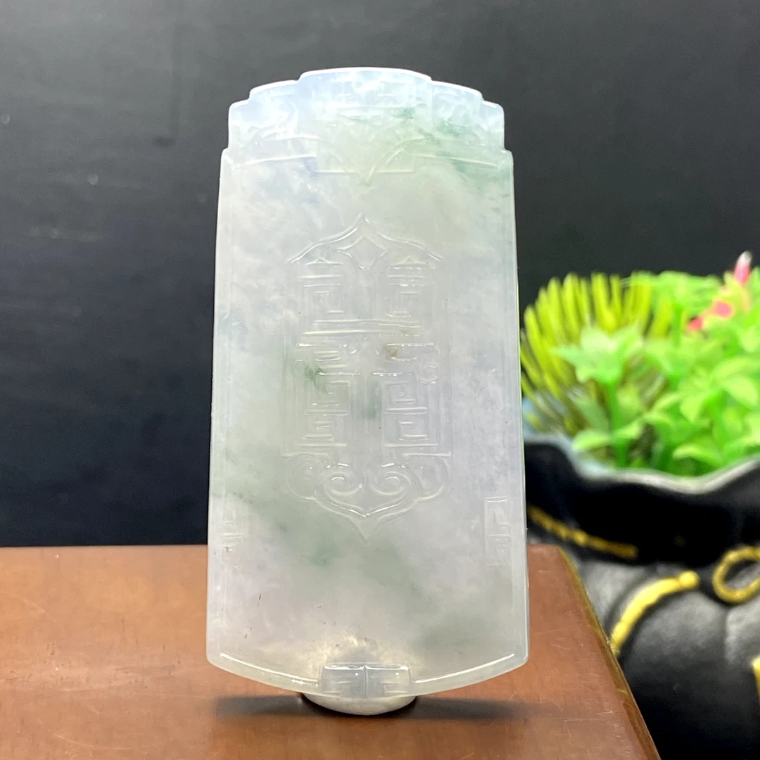 RX20天然缅甸A货翡翠春彩仿古无事牌/003852/北京中保拍卖