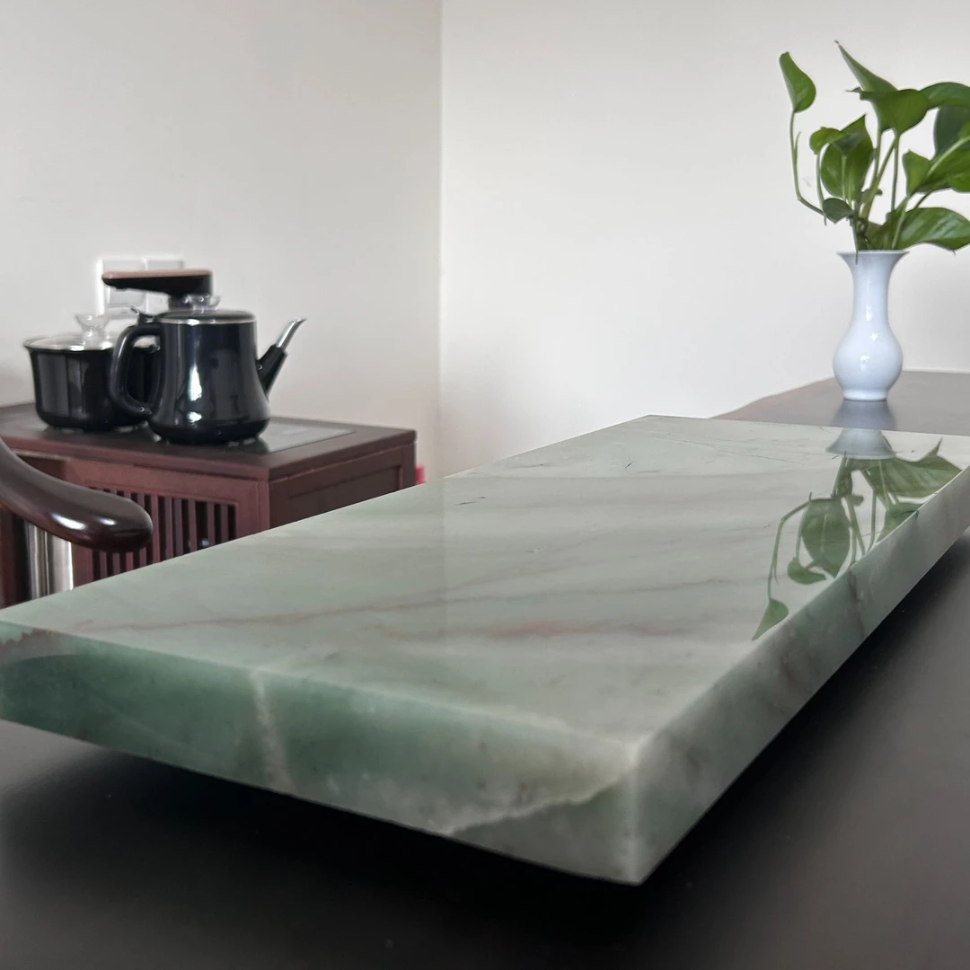 天然玉石 茶盘 干泡台（硬玉）50x20x3cm 摩氏硬度7.0 非刷胶打蜡