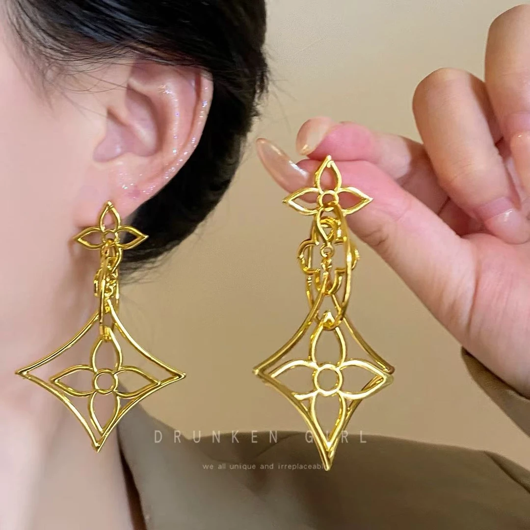 铜合金耳饰 【几何耳环】甜美风小众耳环金色几何图案首饰饰品夸张